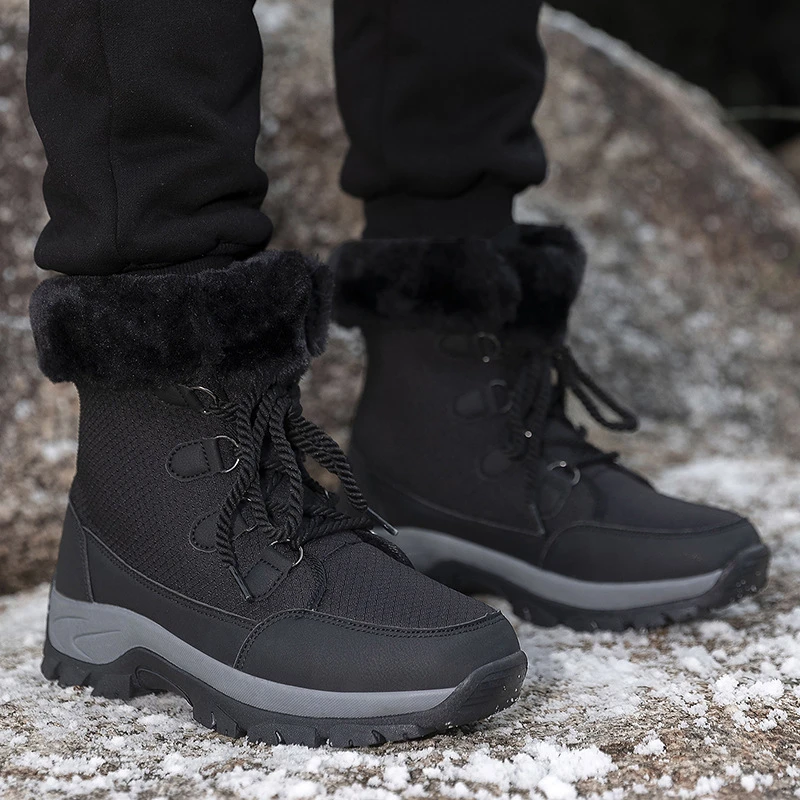 

Winter Couple Snow Boots High Top Men And Women Hiking Shoes Cotton Shoes Comfortable Warm Plus Velvet Non-Slip Elderly Shoes