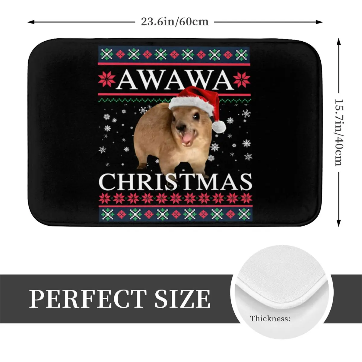 Rock Hyrax Merry Christmas Ugly Style Non-slip Doormat Floor Mat Cushion Carpet Rug for Kitchen Entrance Home Balcony Footpad