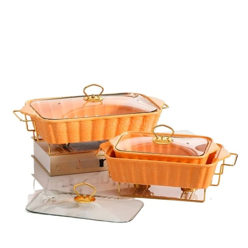 

Pumpkin-shaped enamel pot Color ceramic tray with lid Oven safe non-stick tray