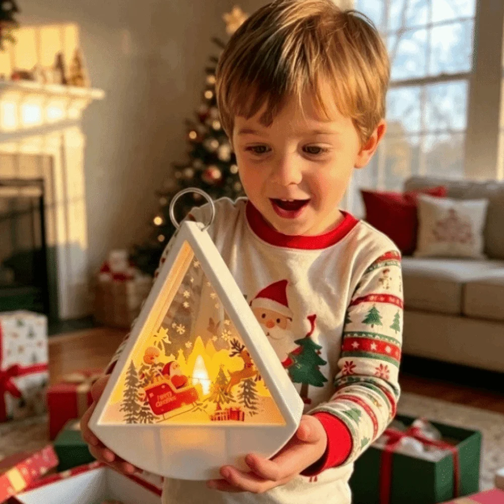 Tabletop Decor LED Christmas Lamp Electronic Small Night Light Tabletop Plastic Triangular Lantern Festival