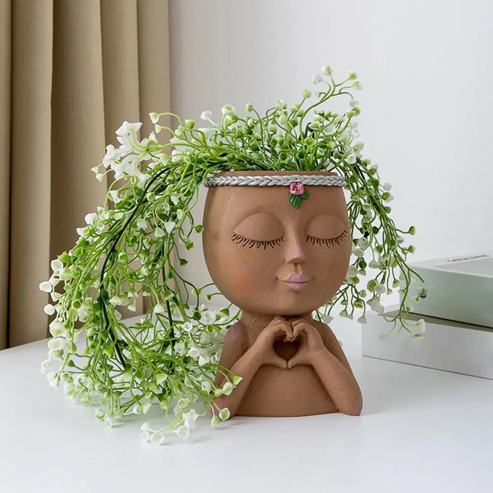 Head Planter Pot Resin Succulent Planter Little Girl Beautiful Giving Heart Sculptural Nordic Flower Pot Balcony Supplies