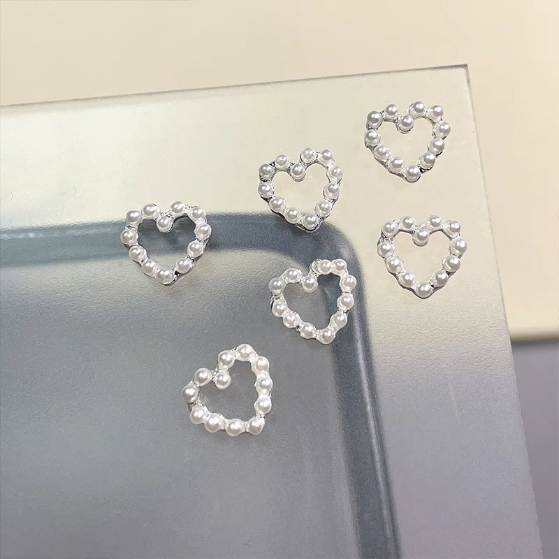 10PCS 3D Luxury Alloy Love Heart Nail Art Rhinestone Pearl Frame Charms Accessories For Manicure Decor Nails Decoration Supplies