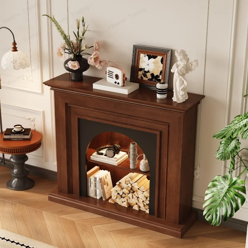 French retro fireplace simulation flame European living room solid wood fireplace cabinet household decoration
