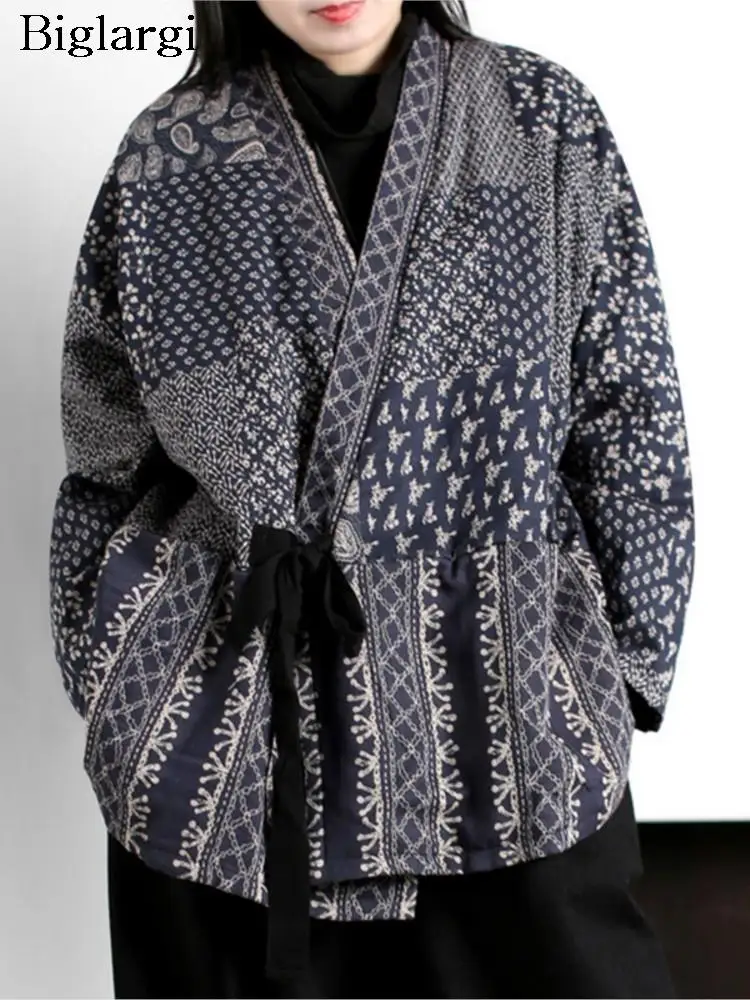 Chaqueta acolchada de otoño de gran tamaño para mujer, chaquetas con estampado a rayas a la moda para mujer, abrigos informales sueltos para mujer