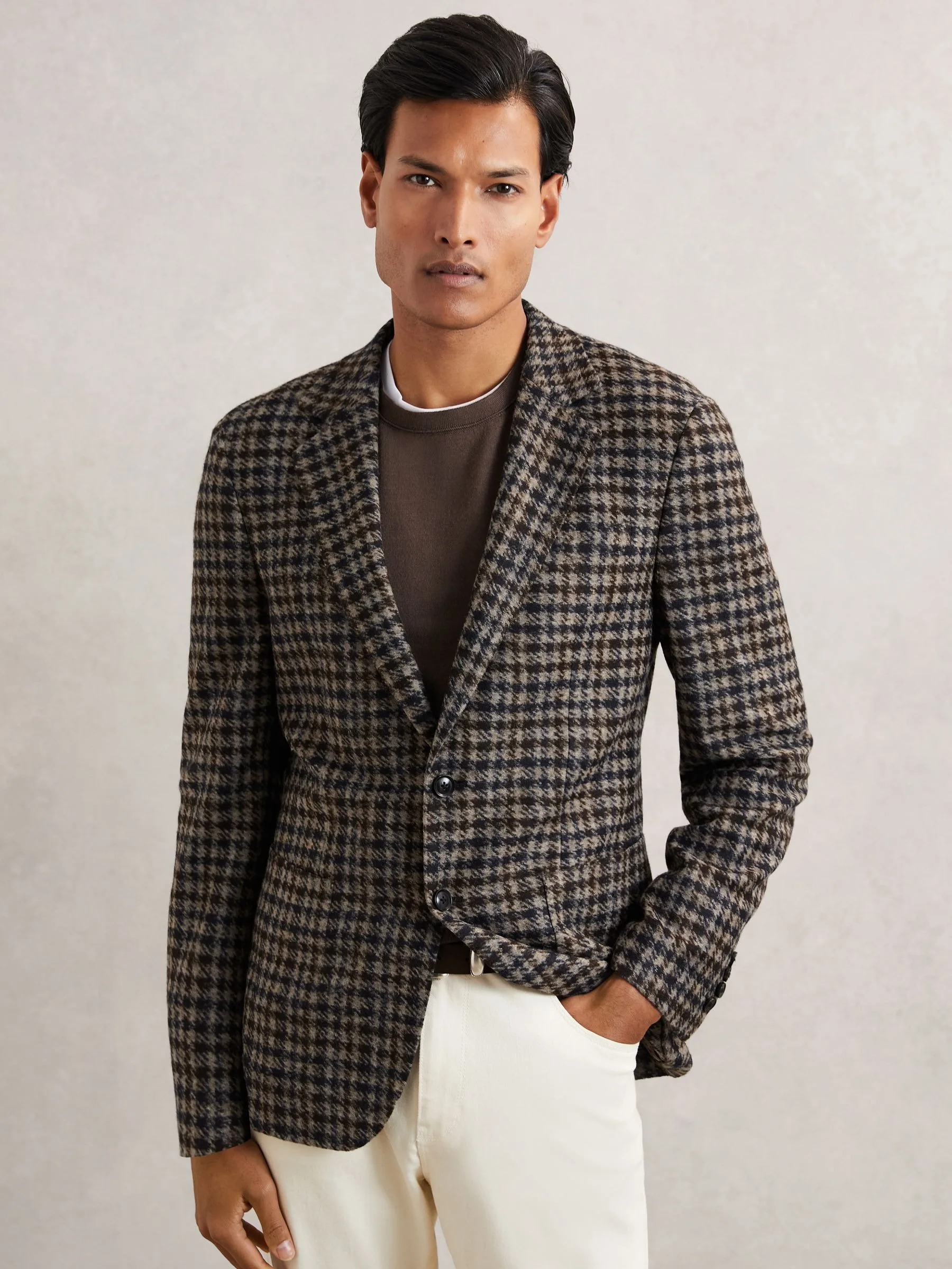 Men's Checkered Blazer with Two Buttons One-Piece Business Suit Jacket Notch Lapel Houndstooth Fashion Outerwear Customized