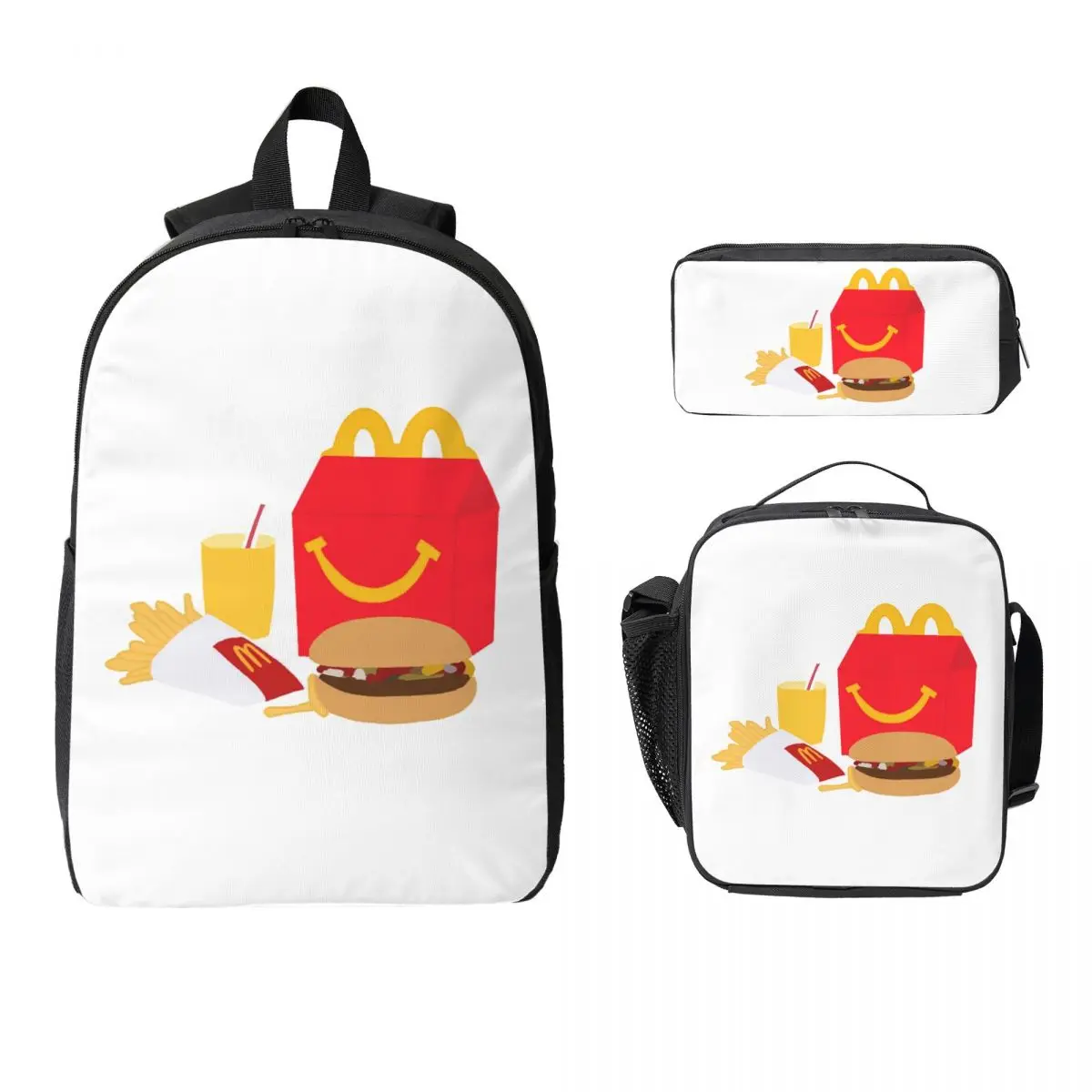 McDonald's Happy Meal Backpack Student Boys Girls BookBag School Bag Laptop Shoulder Bags 3ps Insulated Lunch Bag Pencil Case