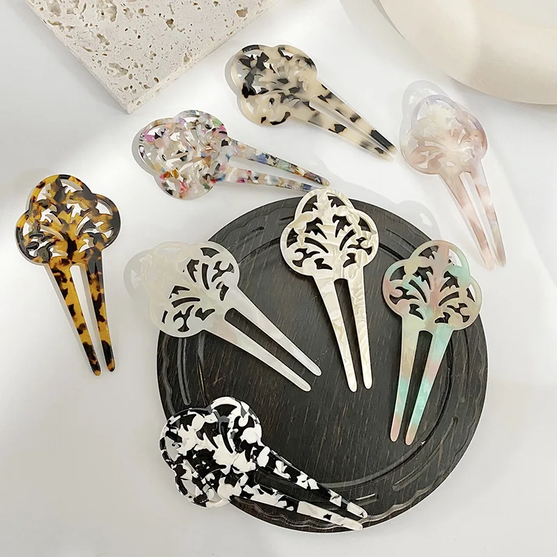 Retro Acetate Temperament Tortoiseshell Hairpin Bun Hairpins Hair Fork Clips Women Lady Styling Tool Accessories