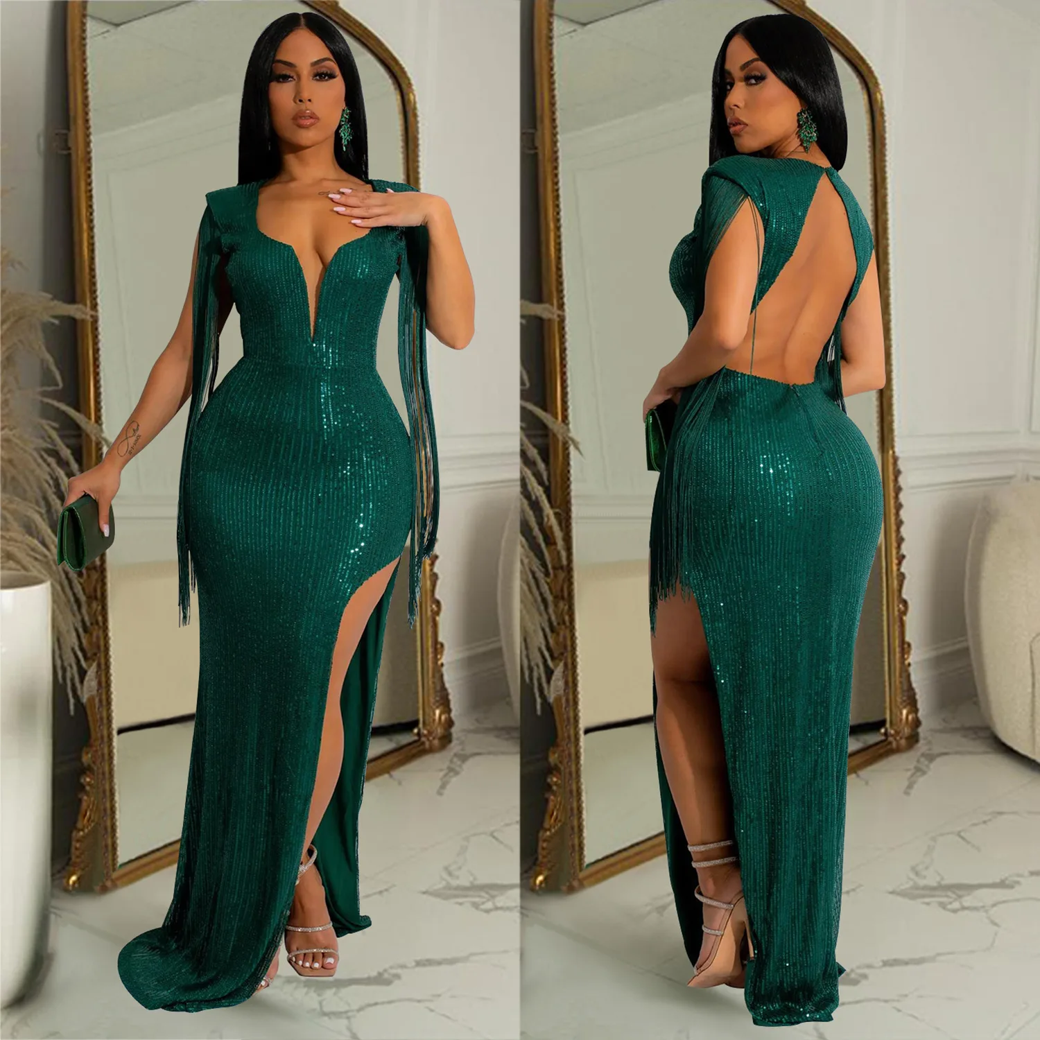 Autumn Winter Sexy Sequin Party Evening Dress Women Fashion Nightclub Style Backless Irregular Sequin Birthday Party Dress Women