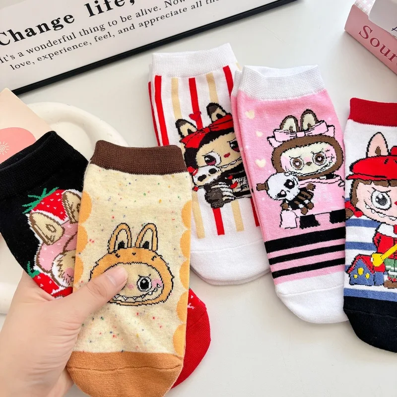 Cartoon Labubu Socks For Women Combed Cotton Women'S Boat Socks Anime Cartoon Cute Women'S Socks Shallow Mouth Socks