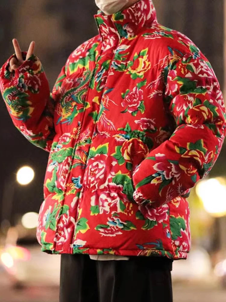 

Комплект из утепленной хлопковой куртки и брюк Thiened: оверсайз, с цветочным узором, в деревенском стиле, теплая зимняя одежда, молодежный модный тренд