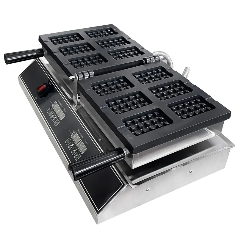 Professional 220V 110V Snack Machinery Stick Waffle Baker 6pcs Square Waffle Making Machine Commercial Use