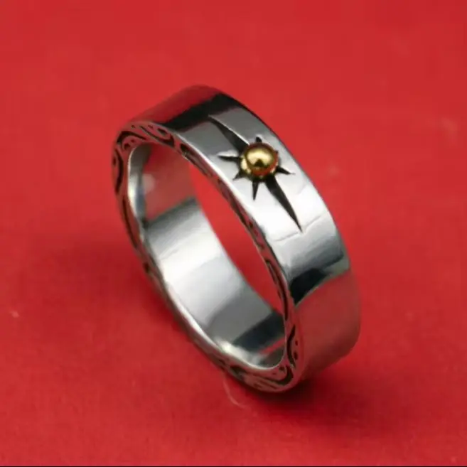 

Sterling Silver Ring Noble Elegant Business Men's Accessories Gold Dot Sun Ring Index Finger Simple