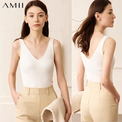 Amii Minimalism Summer New Women's Camisole Tops Office Lady Solid V-neck Sexy Slim Vest Girls Tank Streetwear Tops 12321058