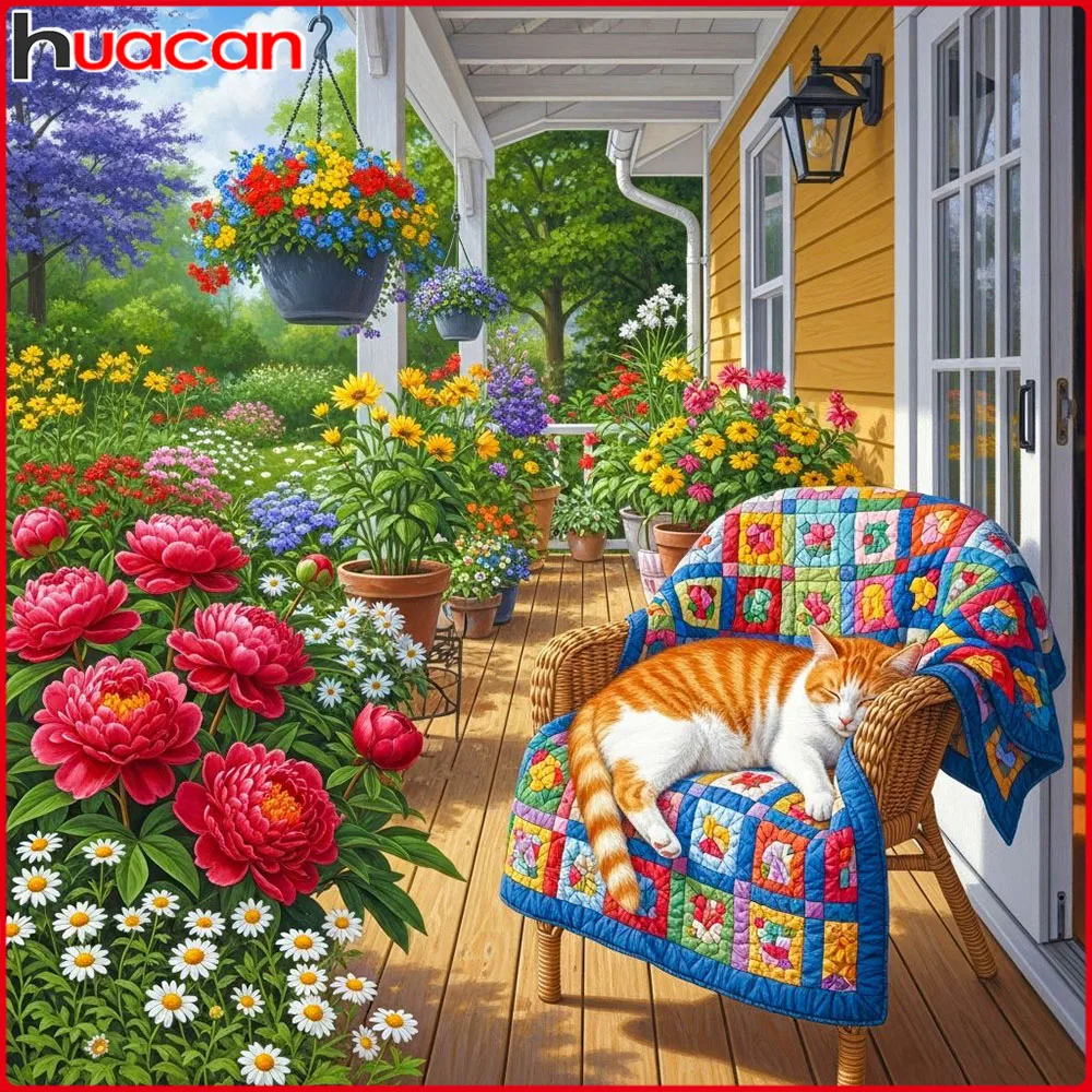 Huacan Diamantmalerei Katze Blume Diamantstickerei Tier Landschaft Komplettes Set Handgemachtes Geschenk