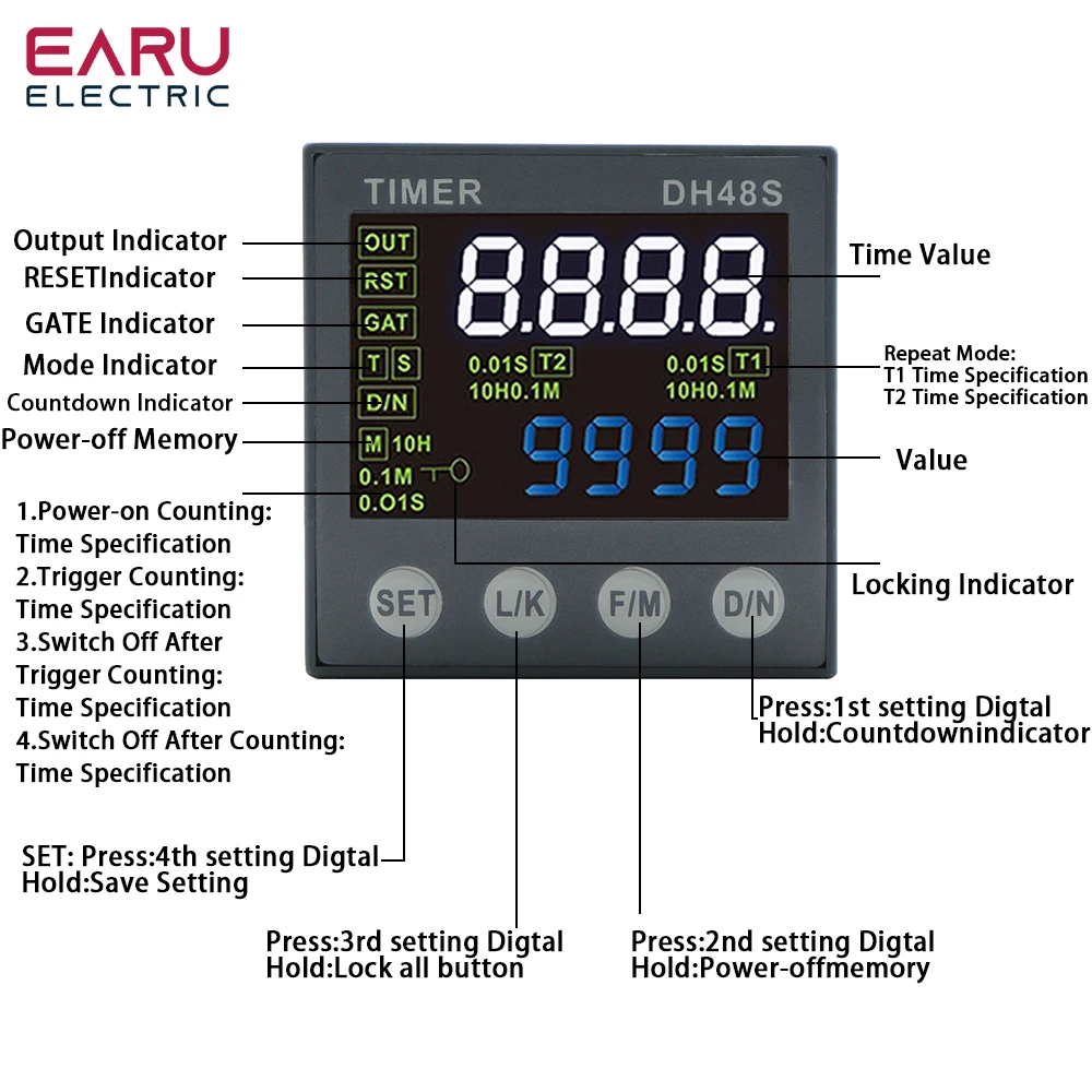 New DH48S DC/AC12V 24V AC110V 220V 380V Precision Programmable Delay Relay 0.01S-99990h With Socket Base DH48S Series Time Relay