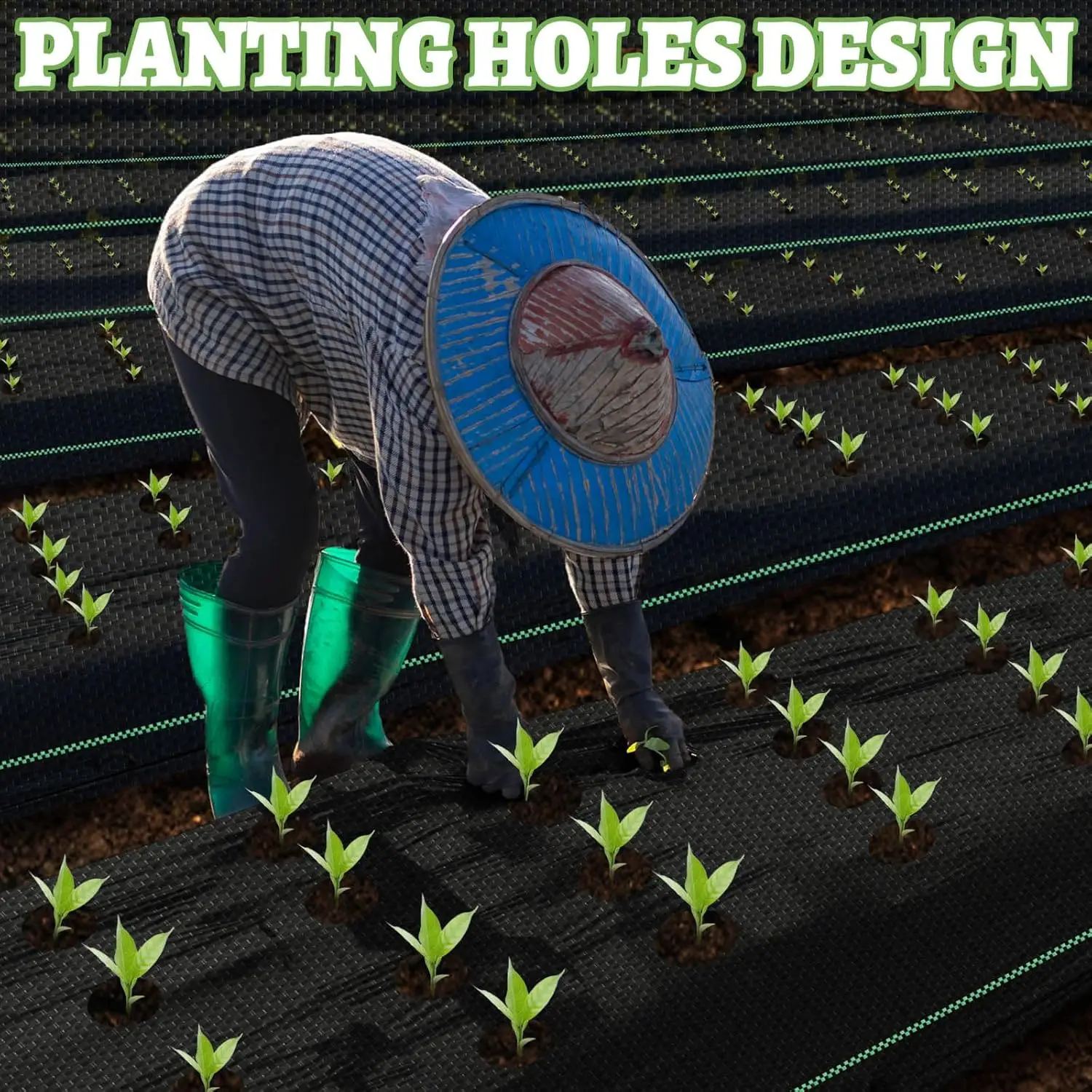Garden Weed Barrier Landscape Fabric with Planting Holes Woven Geotextile Fabric Driveway Fabric Durable Weed Control Mat