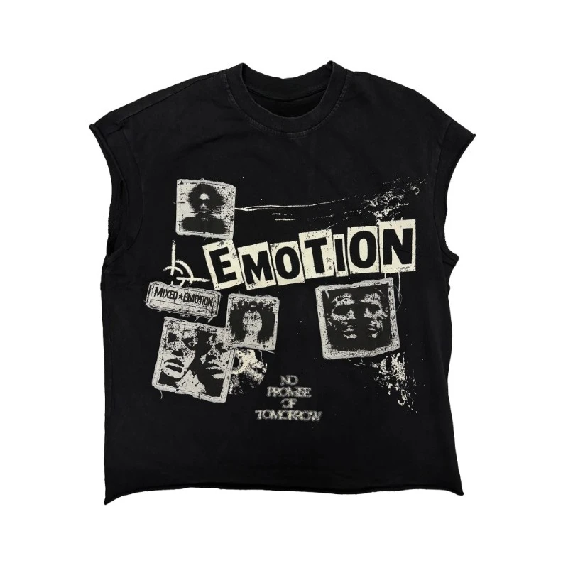 Men's Vintage American Style Loose “Newspaper” Sleeveless Tee Graphic Tee Graphic Tees for Men Rapper T Shirt Tshirt