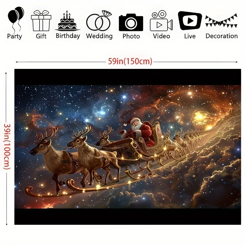 خلفيات عيد الميلاد ذات الطراز الكبير والواقعي مع مزلقة سانتا كلوز ونجوم الرنة والمتلألئة - زينة للعطلات #5