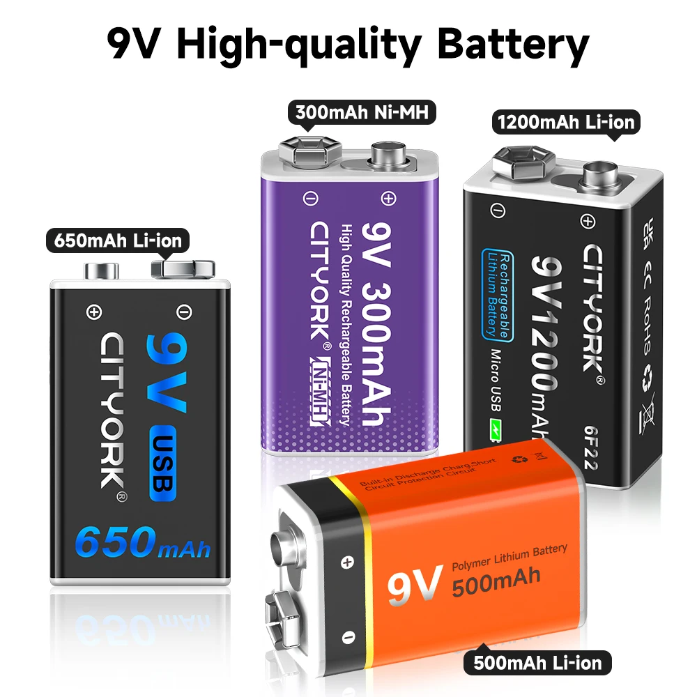 9V Li-ion Rechargeable Battery 9 Volt 6F22 Ni-MH Ni MH 9V Crown Battery Replacement For Multimeter KTV Microphone Smoke Detector