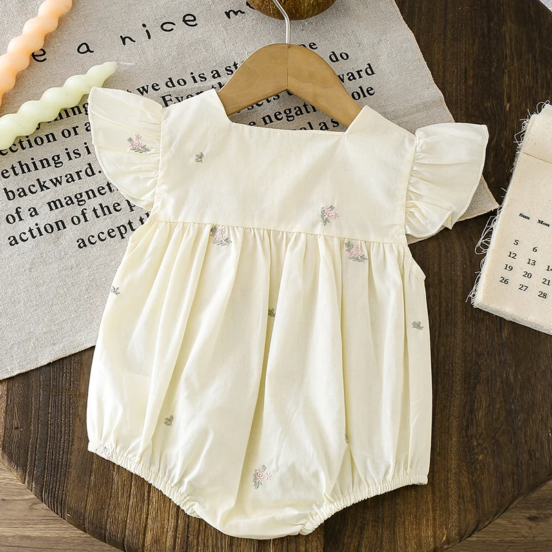 2025 New Summer 0-24M Children Clothes Toddler Baby Girls Jumpsuit Sleeveless Cotton Embroidery Newborn Baby Girls Romper