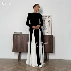 Qanz eleganti abiti da ballo neri maniche lunghe in raso Dubai abiti da sera lunghi A Line Robe De Soirée Luxe élégant personalizzato