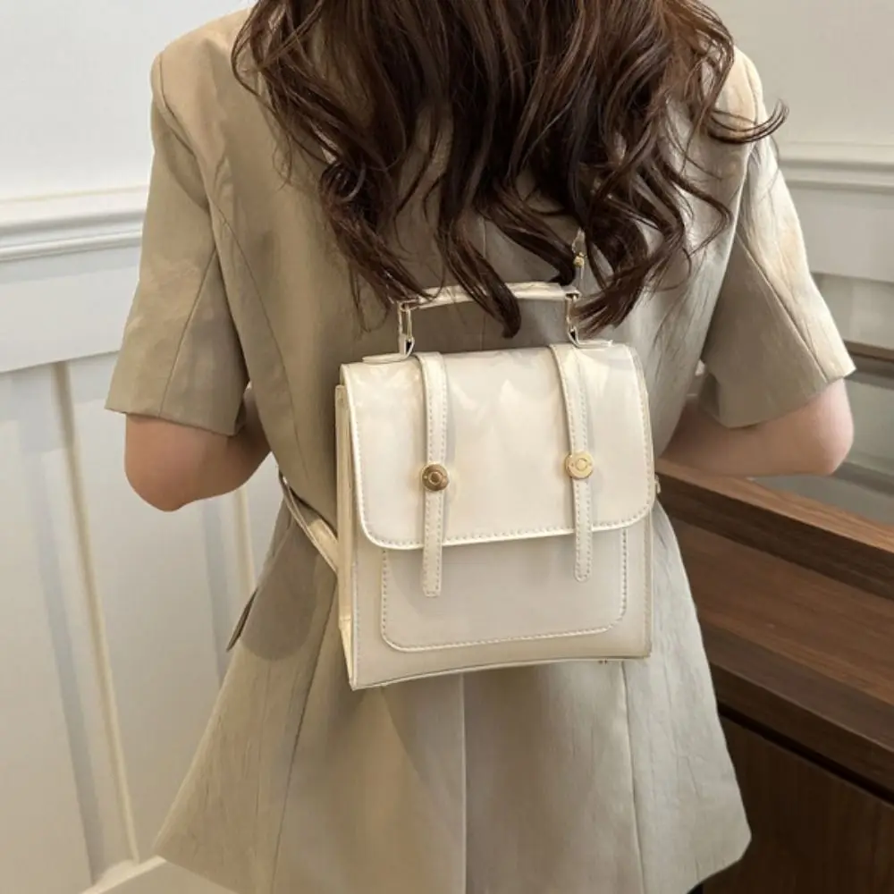 

Casual Minimalist College Style Ruckpack Large Capacity PU Leather Square Crossbody Bag Retro Pure Color Travel Backpack Lady