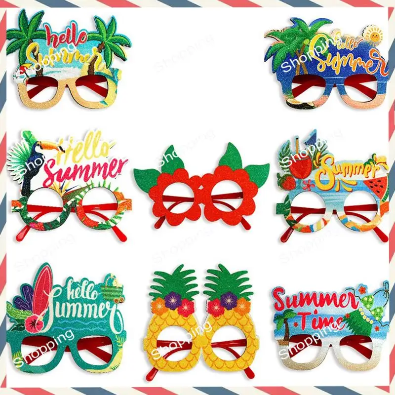 

M20K 1 Piece Summer Hawaiian Glasses Tropical Theme Party Decorations As Shown Felt+Plastic Coconut Tree Photo Glasses Frame,C