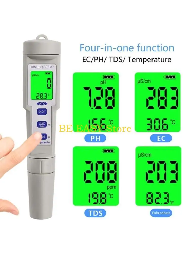 

E28F Надежный цифровой pH-тестер Высокоточный цифровой тестер 4 в 1 Ручка для измерения Тестер качества воды для воды и