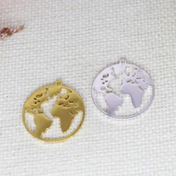 5PCS Globe World Map Pendant DIY Stainless Steel Gift For Women Men Charm Pendant For Bracelet Jewelry Findings