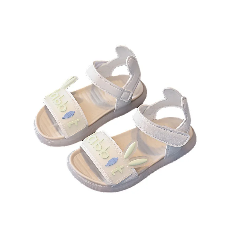 صنادل Summer Children Sandals for Girls Fashion Korean Cute Rabbit Princess Shoe Soft Sole Baby Kids Shoes White Beach Sandalias