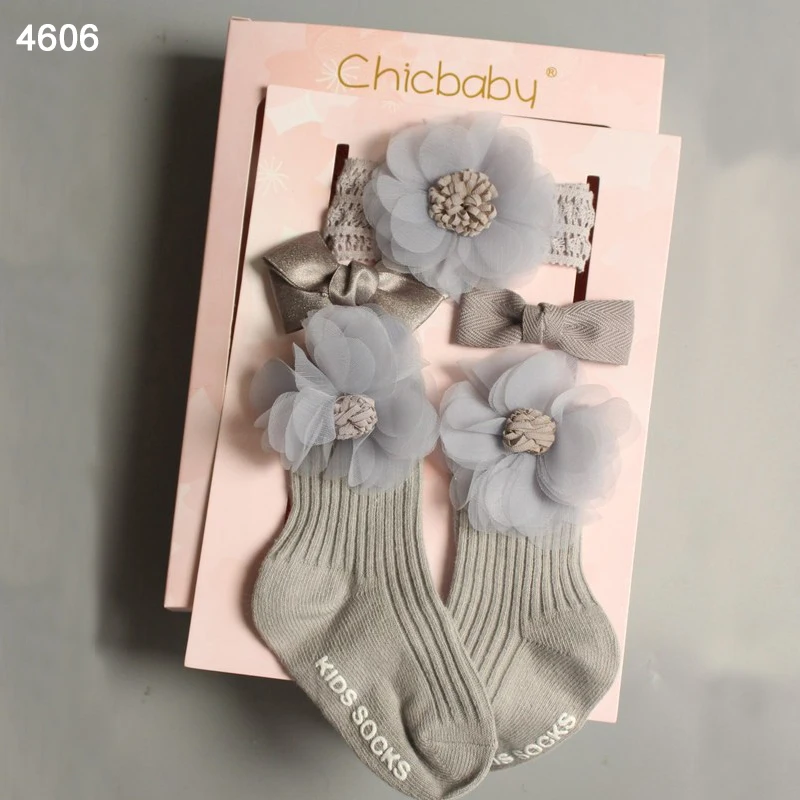 4Pcs/Set Infant Gift Box Lace Flower Bows Girl Headband Socks Sets Crown Stars Newborn Hair Pins Accessories Present Package