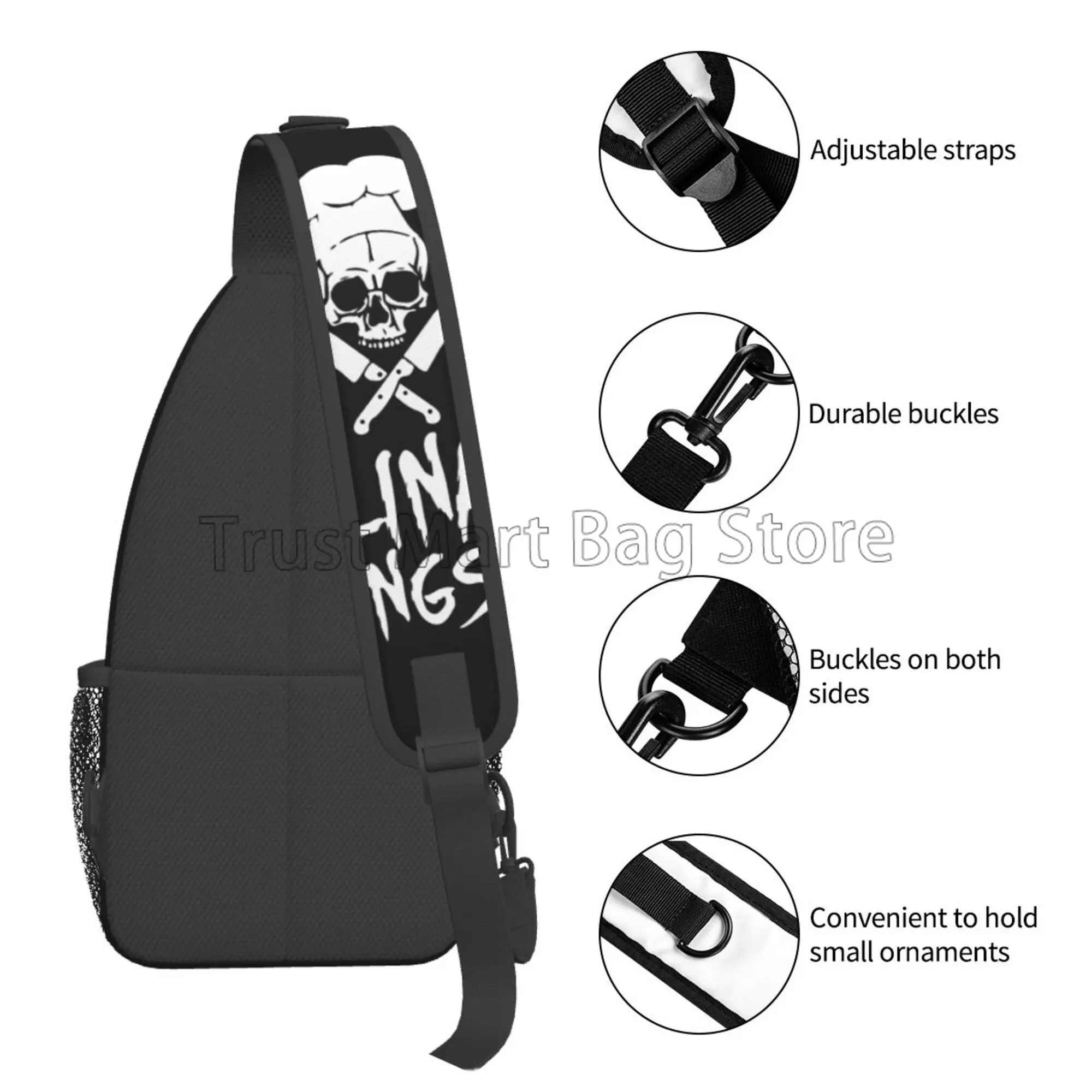 Mochila cruzada con estampado de calavera para hombre y mujer, bolso de hombro Unisex para el pecho, informal, para viajes, trabajo, deportes y senderismo