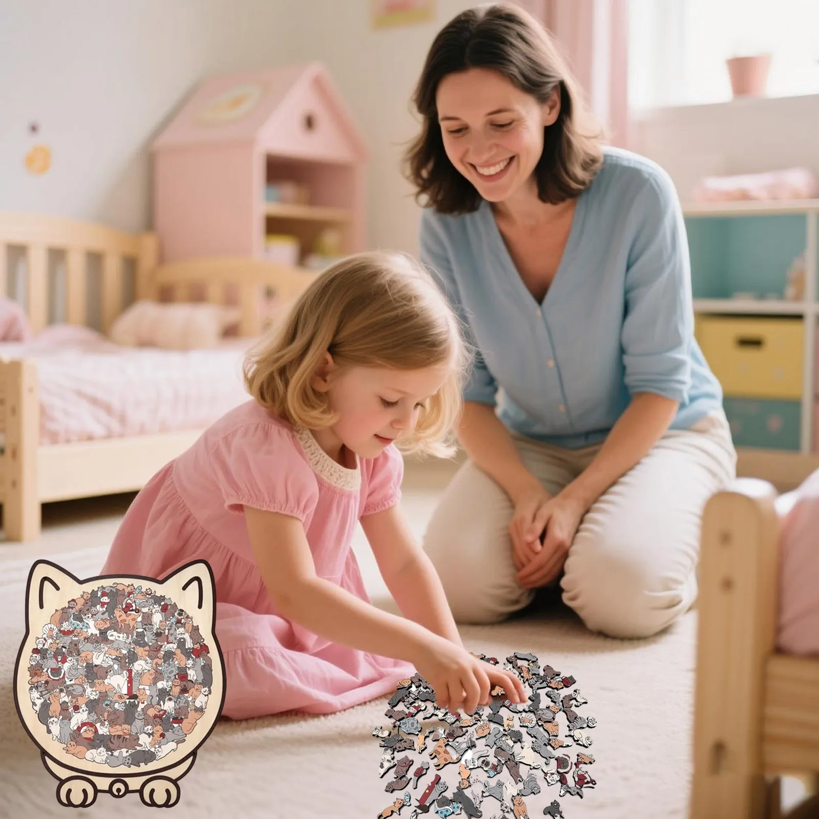 بطاقات عيد الحب لتبادل الفصول الدراسية 135 قطعة من موراندي الملونة على شكل قطة خشبية ألعاب الأبجدية للقطط للأطفال 3-5 #2