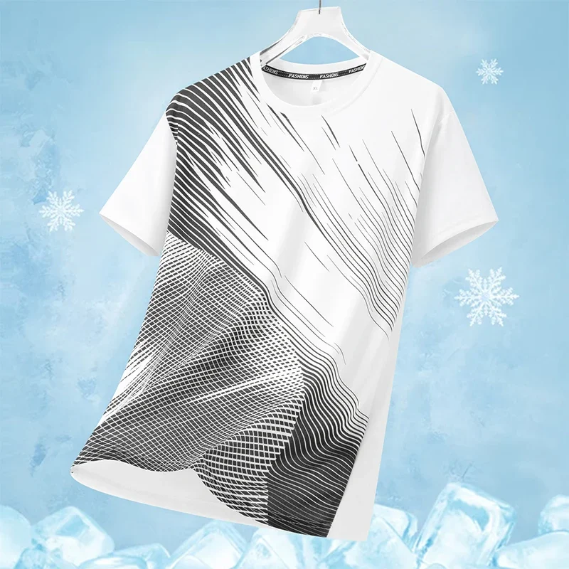 LIBIELIY Men's Summer Thin Short Sleeve T-Shirt Casual Loose Striped Top Fashionable Running Sportswear Breathable Shirt For Out
