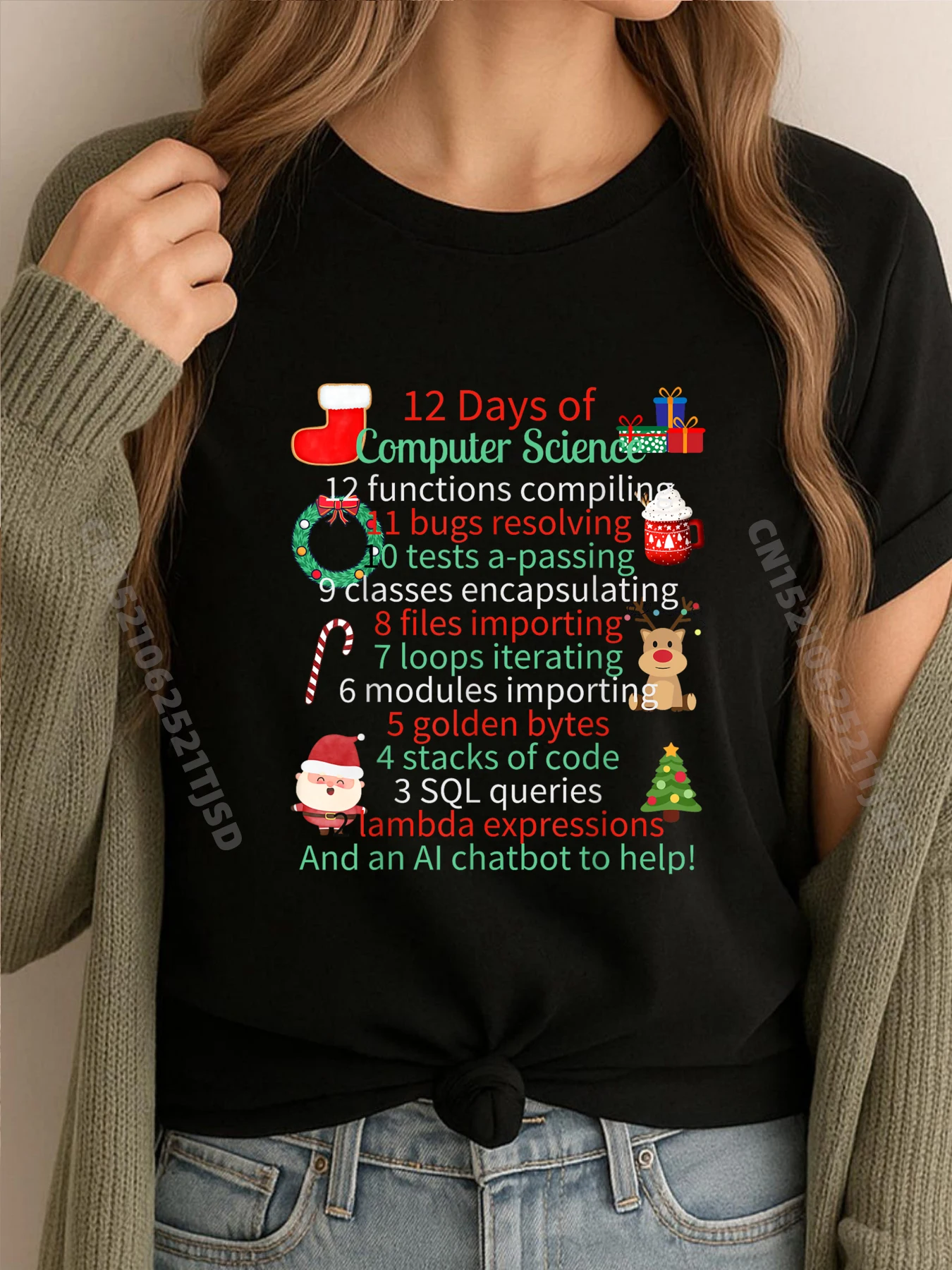 

12-дневная компьютерная наука, рождественские тематические зимние праздники, мужские футболки, молодежная мужская одежда, предложения с надписью