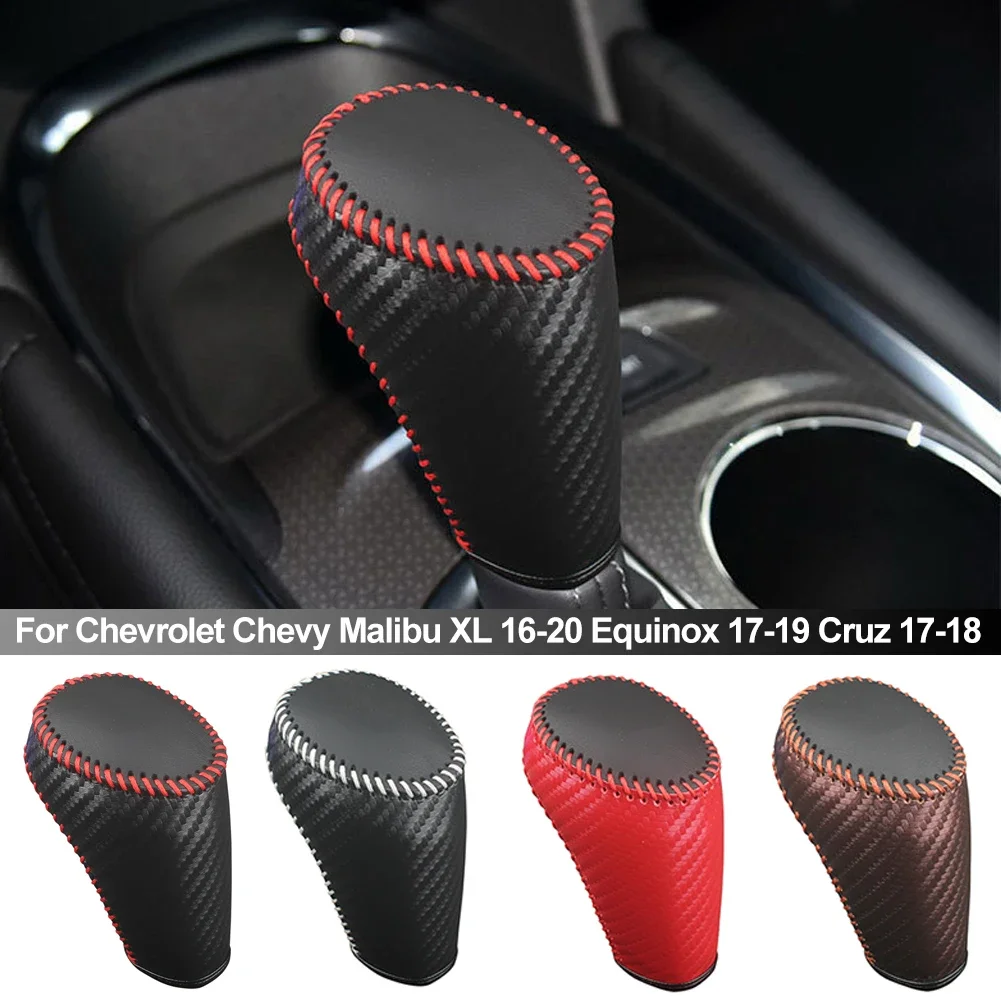 Car PU Leather Carbon Fiber Gear Shift Knob Handball Trim Cover For Chevrolet  Chevy Malibu XL 16-20 Equinox 17-19 Cruz 17-18