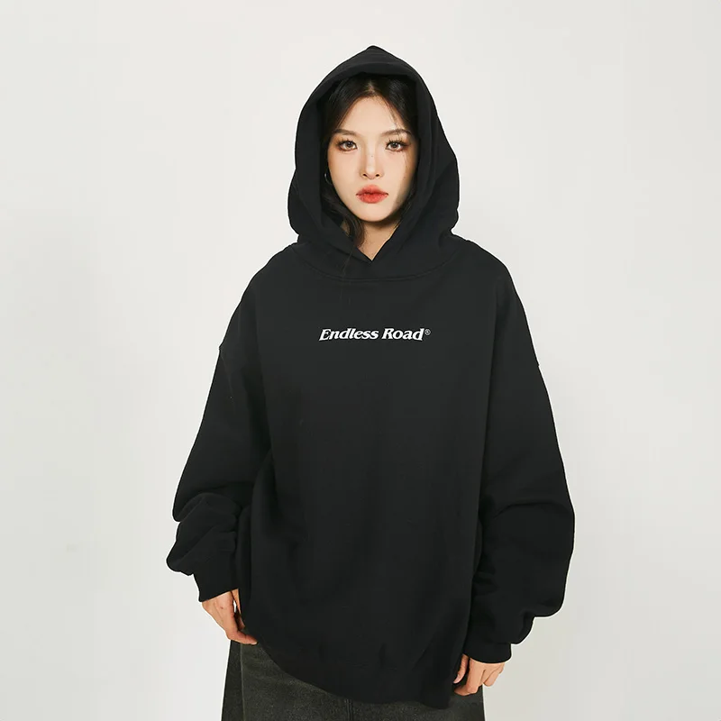 UPRAKF Letter Print Hoodie Oversize Streetwear Harajuku Long Sleeve Autumn Casual Simple Design Pullover Casual
