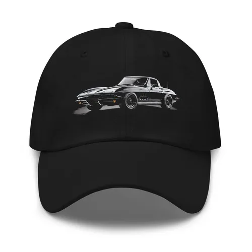 Black 1963 C2 Split Window Dad Hat – Classic Sting Ray Sports Car Cap