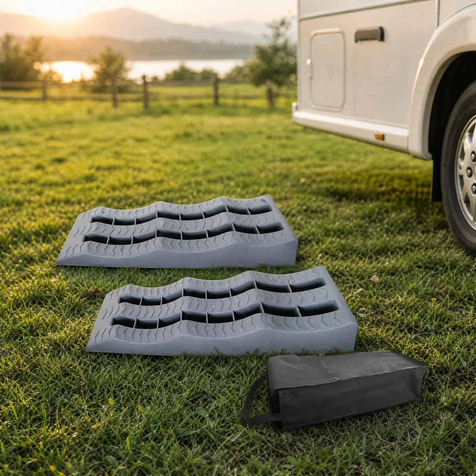 HDPE RV Tire Leveling Ramp Portable Sloped Step Design for Camper Stability Outdoor Camping Gear