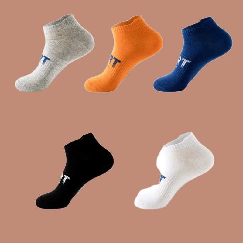 5 Pairs High Quality Letters Print Breathable Sweat-Wicking Comfortable Low Cut Ankle Men Fashion Socks For Gift Athletic Socks