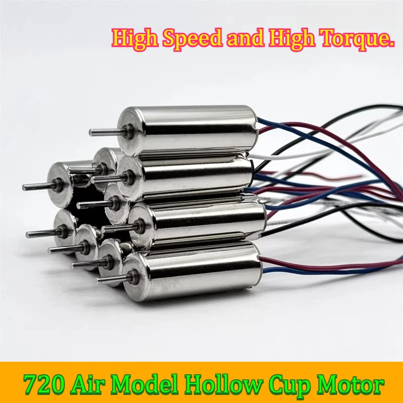 Micro 720 Hollow Cup Motor 7mm*20mm DC 3.7V 42000RPM Strong Magnetism High Torque High Speed for Remote Control Aircraft Model