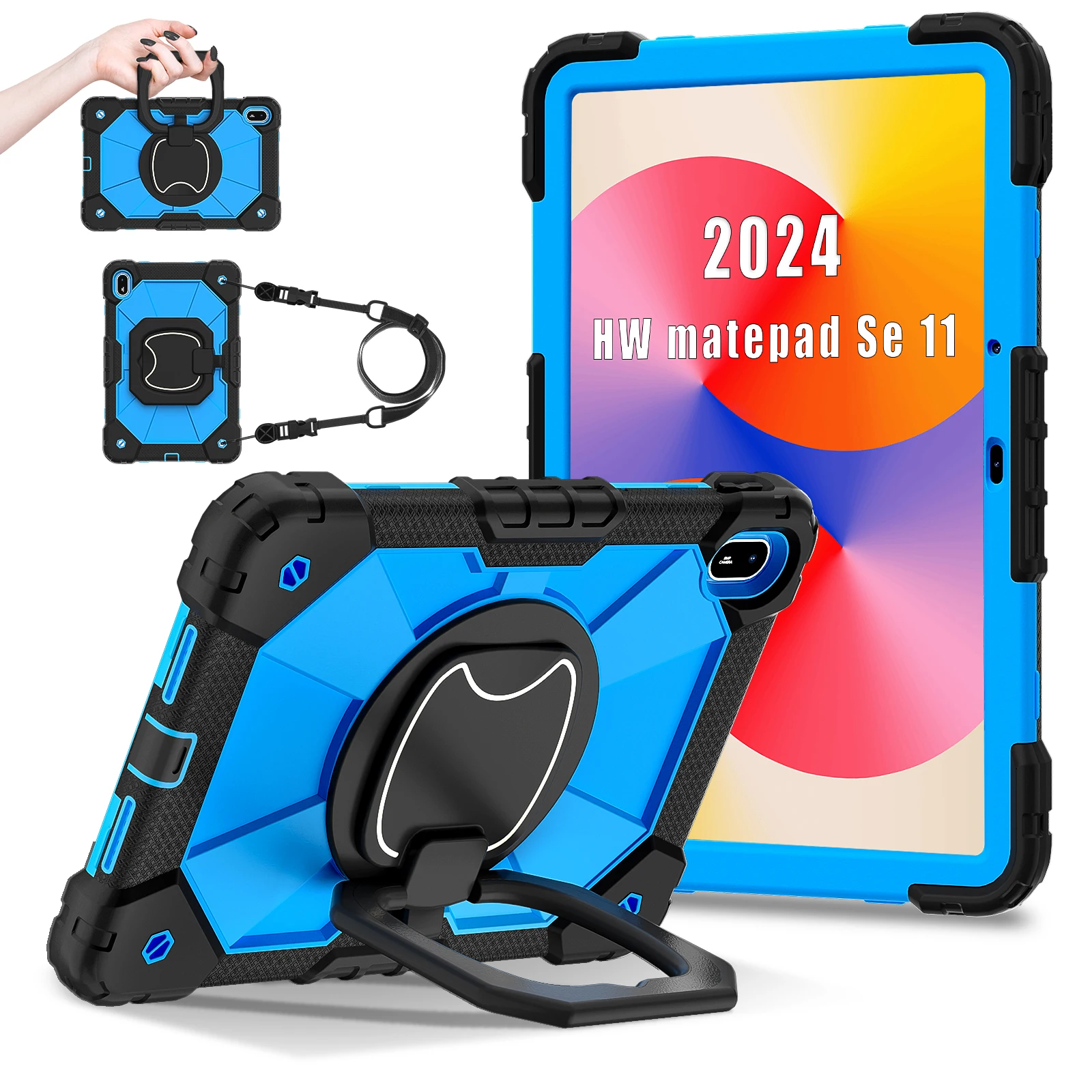 360 Rotating Stand Case For Huawei MatePad SE 11 2024 11.0 inch Model AGS6-W00 Heavy Duty Cover With Handle Grip Shoulder Strap