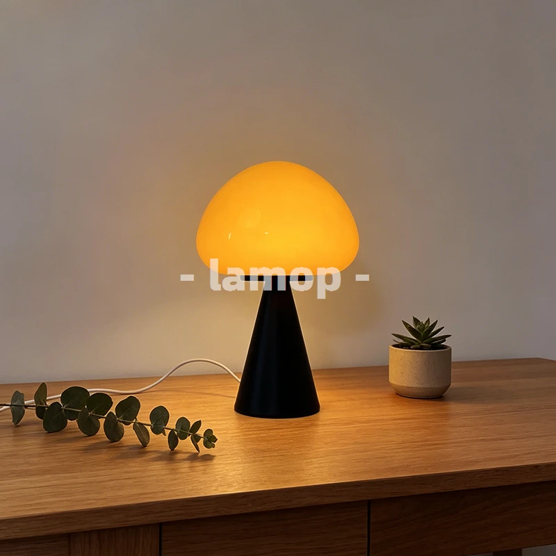 Gloss Orange Half Dome Mushroom Conical Base Table Lamp Wood Cream 3 Tone Soft Light Blind Window Shelf Decor Lamp