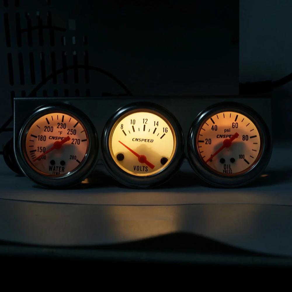 Universal Car 2\'\' 52mm Chrome Volt Water Temp Gauge Oil Pressure Gauge Triple Gauge Set Kit 3-Gauge Mechanical Kit Gauges