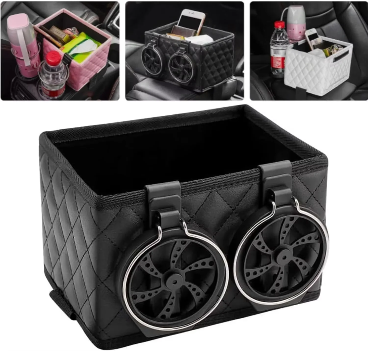 

Car Armrest Storage Organizer with 2 Foldable Water Cup Holder Auto Seat Storage Box Bottle Tissue Cup Key wallet Car Accessory