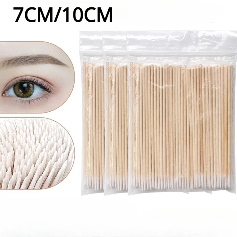 

7/10CM Nails Wood Cotton Swab Clean Sticks Buds Tip Wooden Cotton Head Manicure Detail Corrector Nail Polish Remover Art Tools