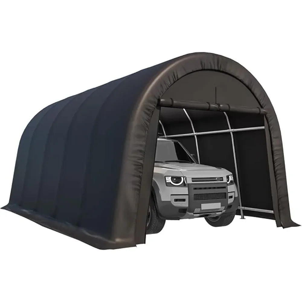 12 x 20Carport Garage, with All-Steel Metal Frame and Round Style Roof, Anti-Snow Car Canopy, Portable Heavy Duty Carport Garage