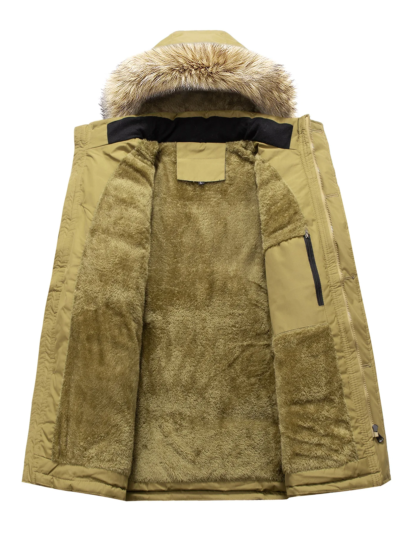 Men's Winter Wool-Collared Cotton-Padded Jacket Thickened Fleece Hooded Coat Warm Middle-Aged Elderly Fathers Clothing