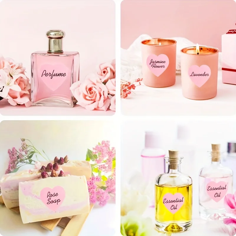 500 قطعة/لفة ملصقات وردية اللون - ملصقات على شكل قلب ذاتية اللصق - تصميم قلب وردي - لتزيين هدايا الزفاف #5