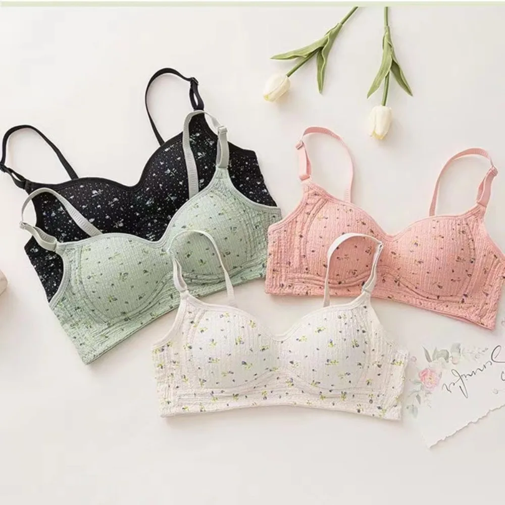New Sexy Floral Bra for Girls Floral Print Traceless Breast Augmentation Bra Sweet Breathable Thin Bra Without Underwire Women